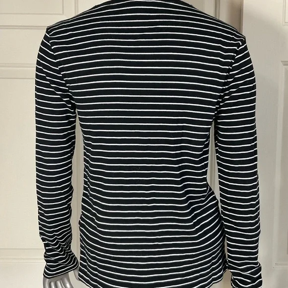 Ralph Lauren Black White Striped Long Sleeve Knit Top Women 100%Cotton Size L - Picture 2 of 7